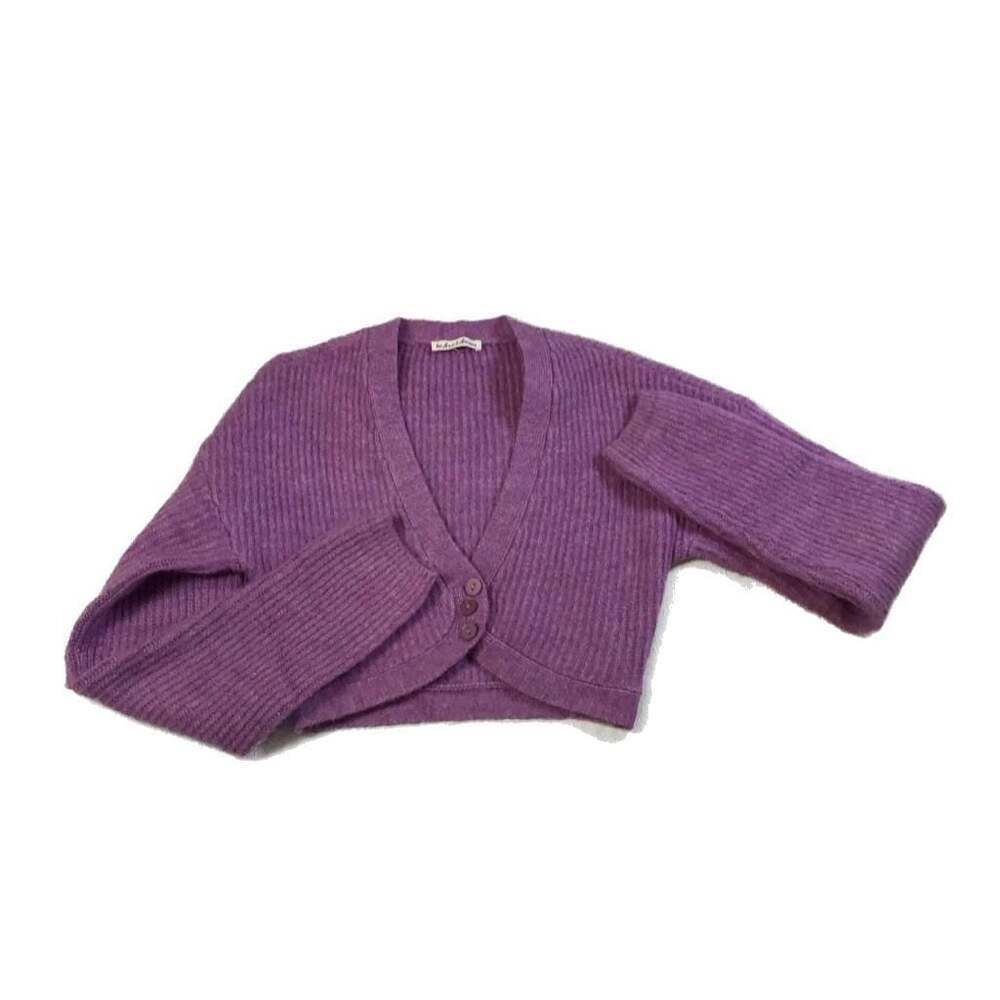 For Love & Lemons Purple Cropped Ribbed Cardigan purple Lavender Women’s M